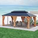 GAOMON Hardtop Spruce Wood Gazebo 12'x20', with Double Roof of Metal Sheets, 4.7'' Heavy Duty Poles, Net, and Curtain, Permanent Building for Patio, Deck, Backyard, Lawn, and Garden, Khaki