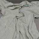 Wenrine Womens Summer Striped Mini Dresses Puff Short Sleeve Loose Fit Casual Button Collared Shirt Dress with Pockets, Light Green, Large