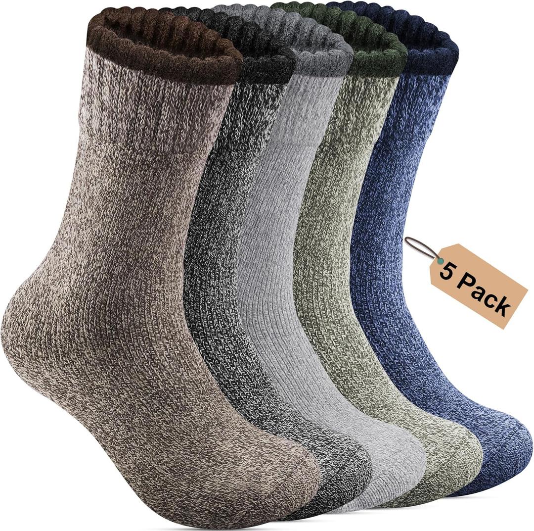 5 Pack Merino Wool Socks - Men's Winter Warm Thermal Hiking Socks for Camping and Cozy Wear (7-13, Multicolor)