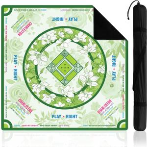 Soulchen Green and White Floral American Mahjong Mat with Rules for Table, No Creases, Ships Rolled, 31.5 x 31.5 Non-slip Noise Reduction Gaming Mat with Carrying Bag for Mahjong Poker Card Board Game