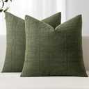 MIULEE Decorative Linen Check Throw Pillow Covers Neutral Farmhouse Vintage Pillow Covers 20x20 Inch Set of 2 Boho Modern Home Decor for Sofa Couch Bedroom Cushion Chair Dark Olive Green