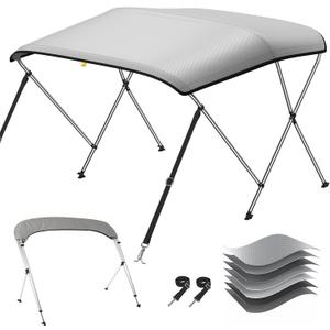 KAKIT Bimini Top for Boats, Heavy Duty 7 Layers 1200D Oxford Boat Canopy with Support Poles & Storage Boot(3 Bow 6'L x 46" H x 54"-60" W,Grey)