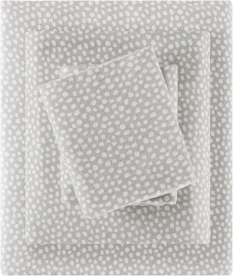 True North by Sleep Philosophy Flannel Sheets Queen Size, Cozy 100% Cotton Flannel Bed Sheets, Ultra Soft Cute Sheet Set, Novelty Print Themed Cold Weather Warm Bedding Set, Grey Dots 4 Piece