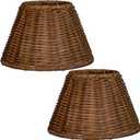 Mini Lampshades Set of 2, Natural Rattan, 3.15" Top x 6.1" Bottom x 3.9" Slant Height,Boho Lamp Shade Replacement Clip-on Traditional Shades (Deep Brown)