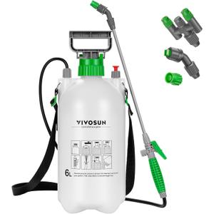 VIVOSUN 1.6 Gal/6L Pump Sprayer, Garden Water Sprayer for Plants, Weeds & Lawn Care, with 3 Nozzles, 50'' Long Hose & Pressure Relief Valve