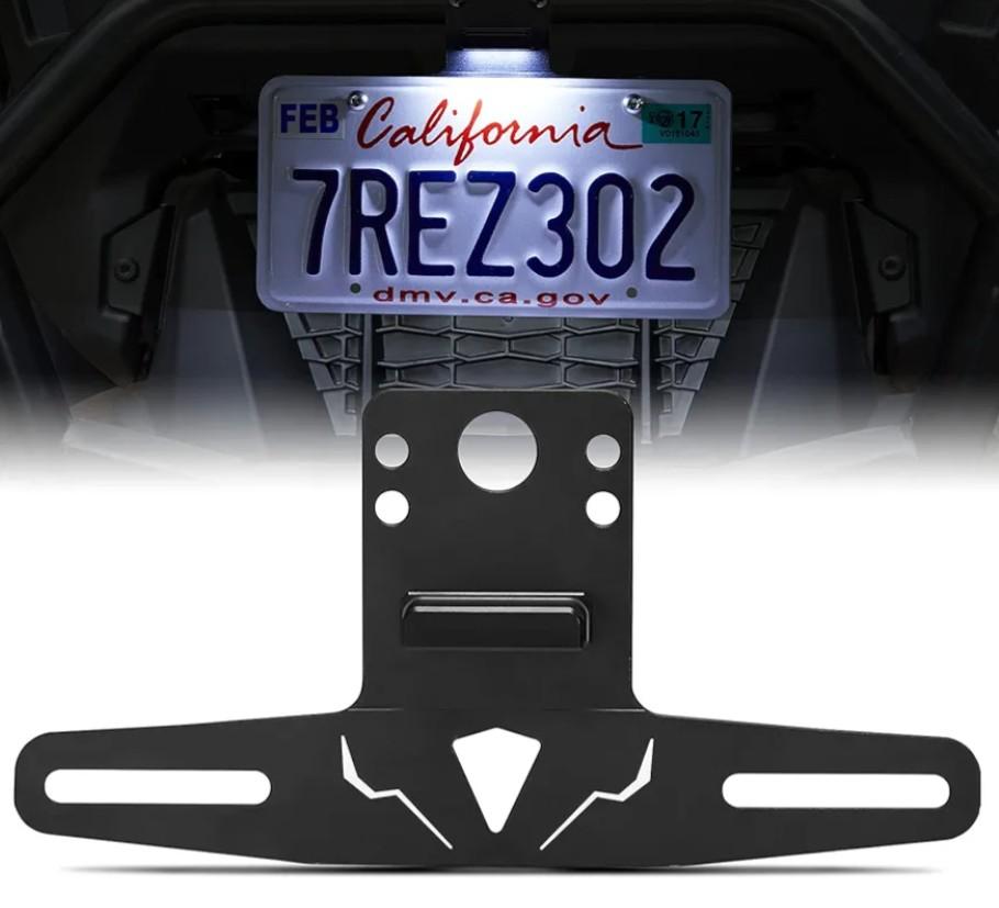 KEMIMOTO UTV License Plate Holder with Light Aluminum License Plate Frame Mount for Golf Cart RV Truck Snowmobile Trailer Boat SxS Compatible with Can-Am Maverick X3 Polaris RZR Ranger Sportsman