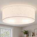 16 Inch Flush Mount Ceiling Light Black Close to Lights Fixture with Fabric Shade 3-Light Drum Modern Lights for Dining Room Bedroom Hallway, Medium