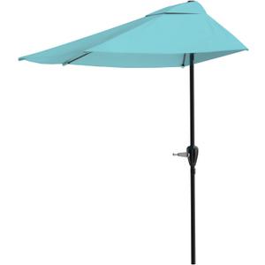Pure Garden Half Umbrella Outdoor Patio Shade - 9 ft Half Patio Umbrella with Easy Crank - Small Canopy for Balcony, Table, or Deck (Blue)