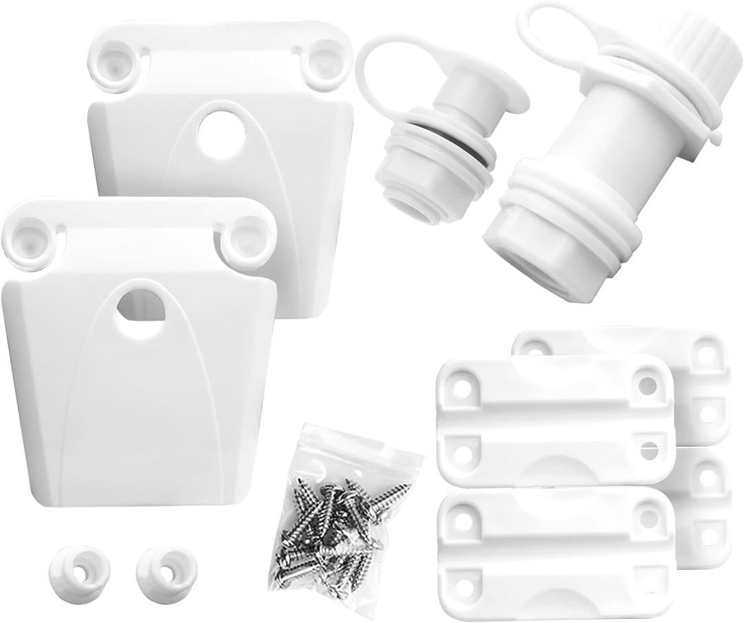 Cooler Replacement Parts Kit, Ice Chest Plastic Hinges, Latch Posts, Threaded, and Triple-Snap Drain Plug. Compatible With Igloo Cooler. Option for Repairing and Replacing Multiple Cooler Parts. (White)