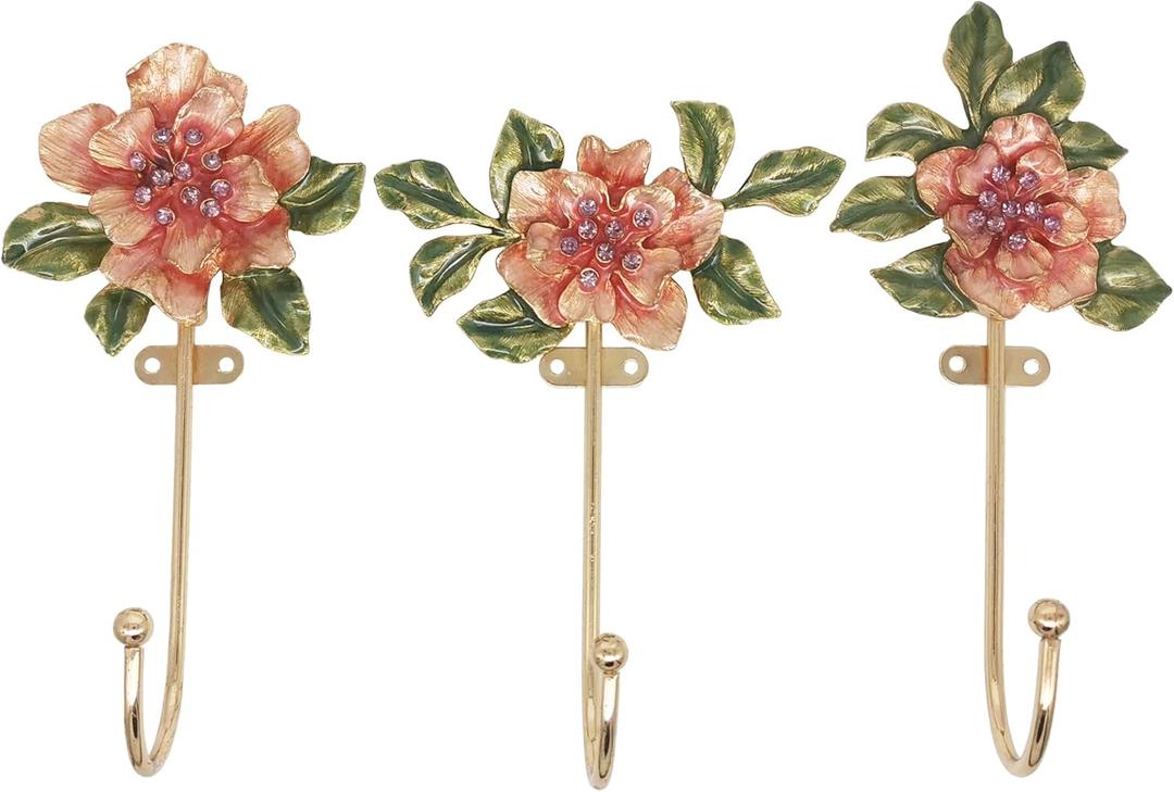 Vintage Flower Shaped Decorative Wall Hooks Rack Hangers for Hanging Clothes Coats Towels Keys Hats, 3 Pack Antique Metal Mounted Wall Hook