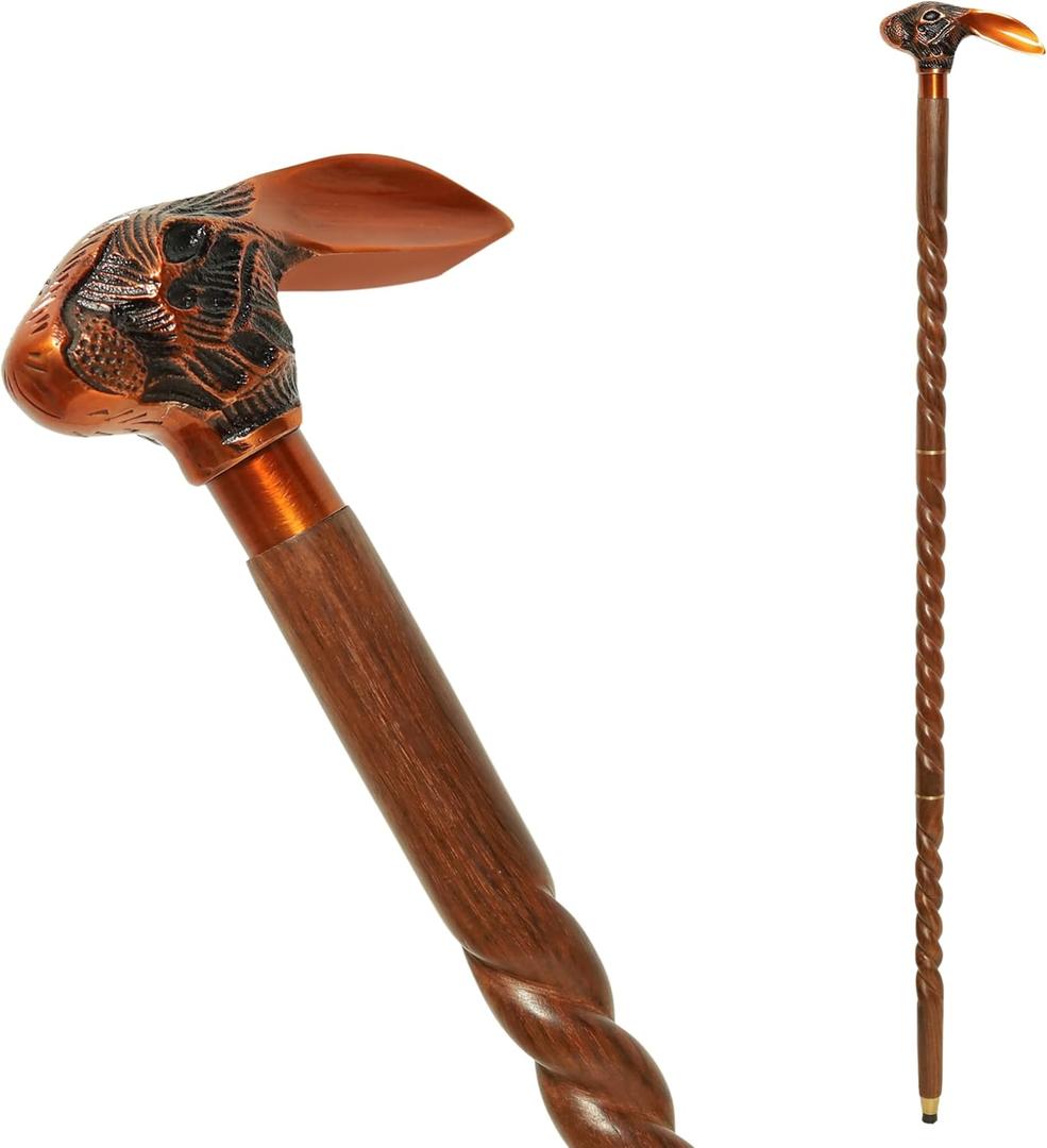 Wooden Walking Cane for Men  36 Inch Vintage Stick with Engraved Metal Handle, Elegant Mobility Aid for Seniors & Decorative Gifting Accessory (Large)