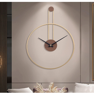 YISITEONE Large Decorative Wall Clock for Living Room,Metal & Walnut Dial Home Decor Silent Non Ticking Lightweight Clocks for Bedroom, Study, Office Decorations, 24.4"x17.7",(Gold, Medium)