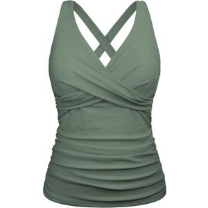 Firpearl Women Underwire Tankini Top Only Twist V Neck Swimsuits for Big Busted Ruched Tummy Control Bathing Suits Top