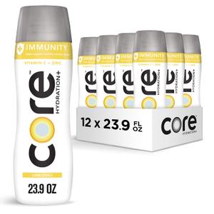 CORE Hydration+ Immunity, Lemon Extract Nutrient Enhanced Water with Vitamin C and Zinc, 23.9 Fl Oz Bottle (Pack of 12) (EXP 08/28/26)