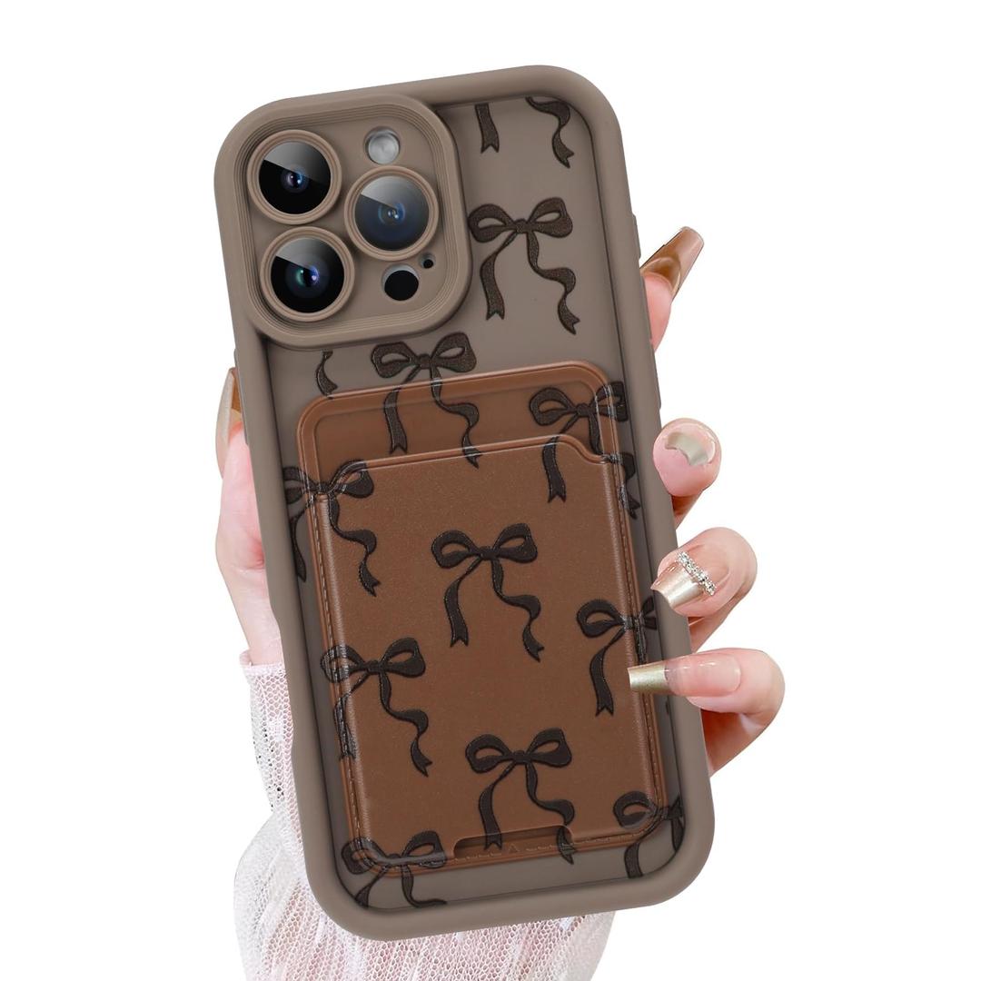 Oakxco for iPhone 17 Case with Card Holder, Cute Silicone Wallet Phone Case with Credit Card Slot, Soft Rubber Thin Slim Purse for Women Men with Shockproof Camera Cover Protection, Cover-Brown