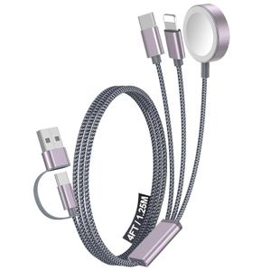 Temdan for Travel Essentials,3 in 2 USB C Cable for Apple Watch Charger/iPhone 17 Charger/Lightning,Multi Charging Cable Cord,Vacation Camping Essentials,Portable Designed for iWatch &iPhone 16-12-4FT