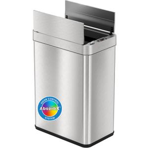 iTouchless 13 Gallon Wings-Open Kitchen Trash Can with Lid and Odor Filter, Stainless Steel, Dog Proof Automatic TrashCan Garbage Bin for Home Office Work Bedroom Living Room Garage Slim Wastebasket