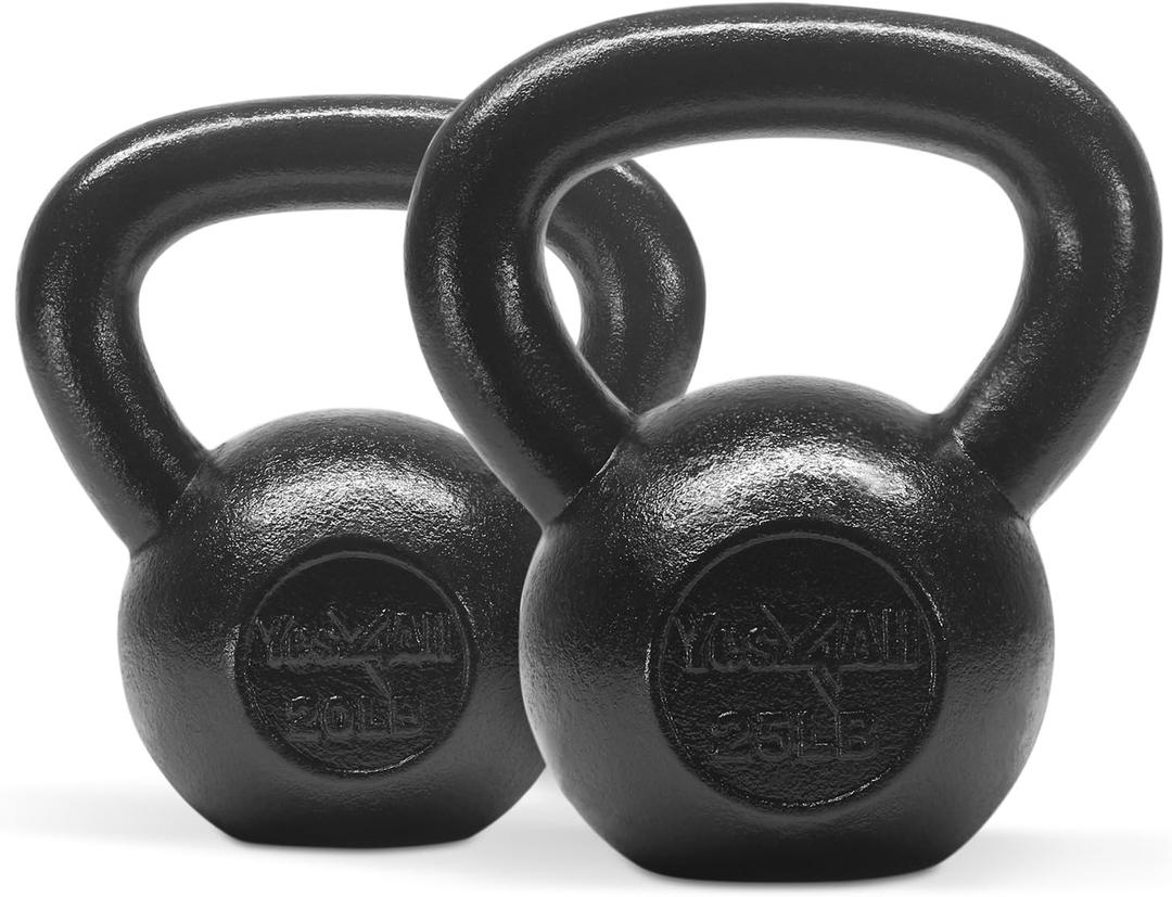 Yes4All Kettlebell Sets, 5 - 10 - 15 - 20 - 25 - 30 LB Cast Iron Strength Training Kettlebells, Wide Handles & Flat Bottom, Multi-Level from Beginners to Pros for Strength Training & Home Gym