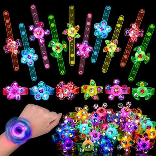 24PCS Light Up Fidget Spinner Bracelets Glow Valentine Party Favors Bulk for Kids 4-8 8-12 Goodie Treat Bag Stuffers Classroom Treasure Box Toys Carnival Prizes Pinata Filler Birthday Return Gifts