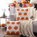 LUOYEHK Halloween Throw Pillow Covers 18x18 Set of 2 Orange Pumpkins Embroidered Pillow Cases Holiday Thanksgiving Velvet Cushion Covers for Couch Sofa Bed