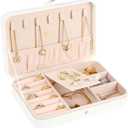 KCY Jewelry Box for Women Girls,Small Travel Jewelry Organizer Case,PU Leather Portable Jewellery Storage Boxes Display Holder for Ring Earrings Necklace Bracelet Bangle, Men Teen Kids Gift, White