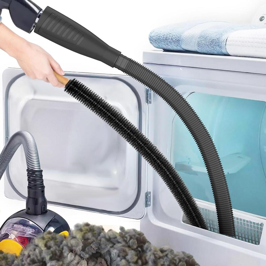 Sealegend 2 Pieces Dryer Vent Cleaner Kit, Dryer Lint Vacuum Attachment and Dryer Lint Screens Cleaner Brush,Flexible Lint Remover Hose Black