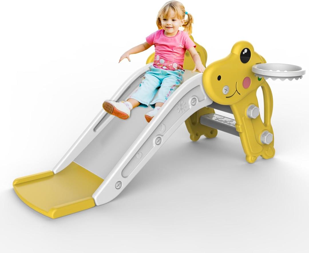 Toddler Slide,Kids Slide Playset for Toddler,Indoor Outdoor Slide Toddler Playset with Ball & Hoop, and Non-Slip Steps,Gift for Boys and Girls 1-3 Years (Yellow)