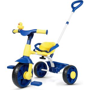 KRIDDO 2 in 1 Kids Tricycles Age 18 Month to 3 Years, EVA Wheels Upgraded Trikes Gift for Toddlers 2 to 3 Year Old with Push Handle and Duck Bell, Blue