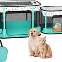 Portable Cat Playpen, 8-Rod Reinforced Kitten Dog Playpens, Foldable Play Pen for Indoor Cats Enclosed Pet Puppy Doggy Outdoor, Collapsible Tent Kennel Cage House(32"x24"x22") (Green)