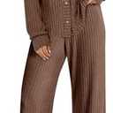 ANRABESS Women's 2 Piece Lounge Pajama Sets Ribbed Long Sleeve Button Top Matching Pants Sleepwear PJ Set 2025 Fall Outfits S
