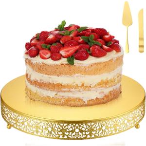 Wenqik 16 Inch Gold Cake Stand Set Metal Round Cupcake Dessert Stand with Cake Cutting, Spatula Wedding Cupcake Pastry Display Candy Holder Display for Wedding Party Birthday Baby Shower(Classic)