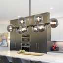 37" Black Linear Chandelier Smoked Globe Dining Room Light Fixture