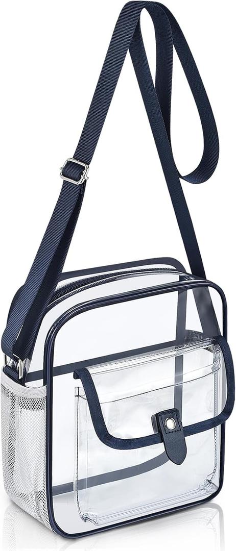 SPODEARS Clear Crossbody Bag for Stadium Events & Concerts - Adjustable Shoulder Strap Purse with 1 Bottle Holder (Medium, Navy) SPODEARS Clear Crossbody Bag for Stadium Events & Concerts - Adjustable Shoulder Strap Purse with 1 Bottle Holder (Medium, Navy)