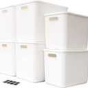 Set Of 6 Plastic Storage Bins,Versatile Kitchen Pantry Organization and Storage,for Plastic Storage Container Under Bed,Under Sink Bathroom Organizer (White, 4 XL+2 L)