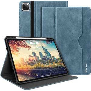H HOLIMET Case for iPad Pro 11 inch 2022 4th/3rd/2nd/1st Generation 2021/2020/2018 with Pencil Holder PU Leather Protective with Pocket Strap Soft TPU Back Shockproof (Blue)