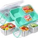 Snackle Box Containers, Stainless Steel 5 Compartments Divided Serving Tray with Lid, Removable LeakProof Portable Bento Box for Fruit Candy Nuts Food - School, Picnic and TravelGreen