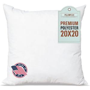 Pillowflex Premium Polyester Throw Pillow Insert - 20x20 - Ultra Soft Small Square Throw Pillow, Couch Sham, Lumbar, Back, Sofa - Machine Washable - Decorative Accent Form - 1 Soft Pillow (20 Inch by 20 Inch)
