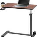 Loyoda Adjustable Overbed Table with Invisible and Lockable Wheels ，Bedside Table with Cup Holder，Standing Desk for Medical or Home use Rosewood Color（30.3" W x 15.3" D）