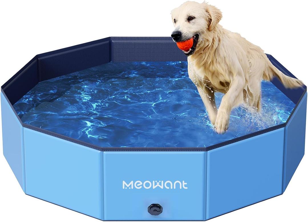 Meowant Foldable Dog Pool, Hard Plastic Dog Swimming Pools for Large Dogs, Collapsible Plastic Kid Pet Pool, Portable Bathing Tub Kiddie Pool for Dogs (L-48'' × 12'')