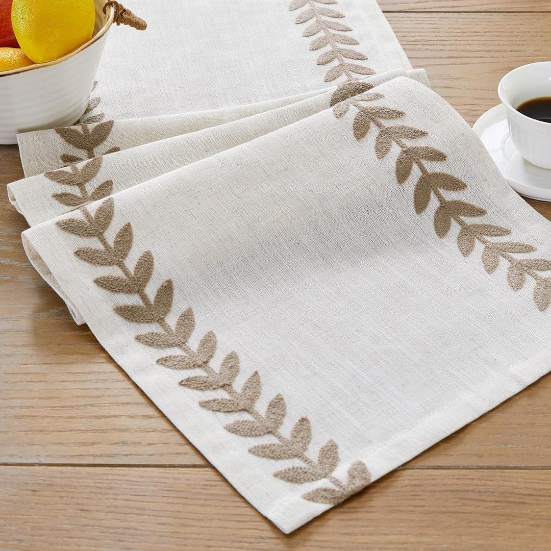 Rustic Style Embroidered Table Runner, 13x72 Inch Irregular Willow Leaf Table Runners 72 Inches Long for Dresser Decor Farmhouse Table Decor, 13x72 Inche, Taupe