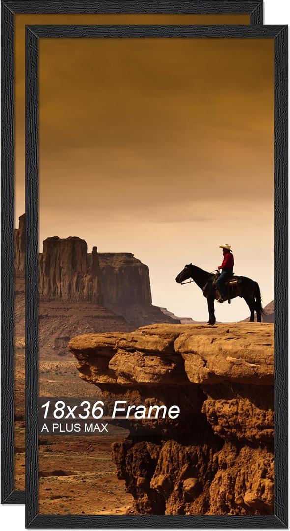 A PLUS MAX 18x36 Picture Frame Set of 2 Black Light Weight Wall Mount