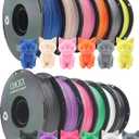 12 Pack PLA 3D Printer Filament, Dimensional Accuracy +/- 0.02 mm, 1kg Spool (2.2lbs), 1.75 mm，Black White Grey Red Green Yellow Purple Skin Blue Pink Orange Silver，12 Colors