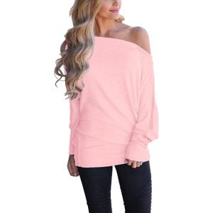 Lacozy Women's Off Shoulder Long Sleeve Oversized Pullover Sweater Knit Jumper Loose Tunic Tops (X-Large, Pink)