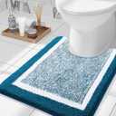 OLANLY Toilet Rugs U-Shaped 24x20, Extra Soft and Absorbent Microfiber Bathroom Rugs, Non-Slip, Machine Wash Dry, Plush Shaggy Contour Bath Mats for Toilet Base (Peacock Blue and White)