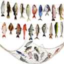 Glenmal 20 Pcs Fish Birthday Party Decorations Gone Fishing String Hanging Banner with 1 Fish Net for Birthday Engagement Retired Outdoor Game Tournament Barbecue Party Backdrop Decor