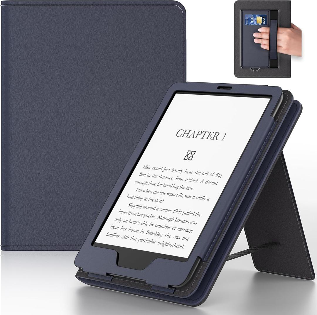 Lainergie 6in Case with Hand Strap and Stand,Incompatible with Old Version, Durable Synthetic Leather Cover with Auto Sleep Wake,Haze Blue