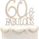 60 & Fabulous Cake Topper 60 Years Birthday Or 60th Wedding Anniversary Gold Crystal Rhinestone Party Decoration