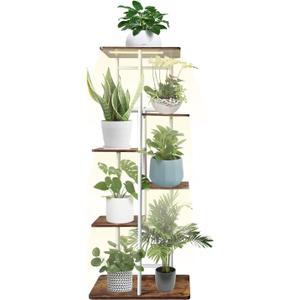 Metal Plant Stand with Grow Lights Multiple Flower Planter Pot Holder Shelf Rack Display for Patio Garden Corner Balcony Living Room (White, 6 Tiers) (6 Tiers, White)