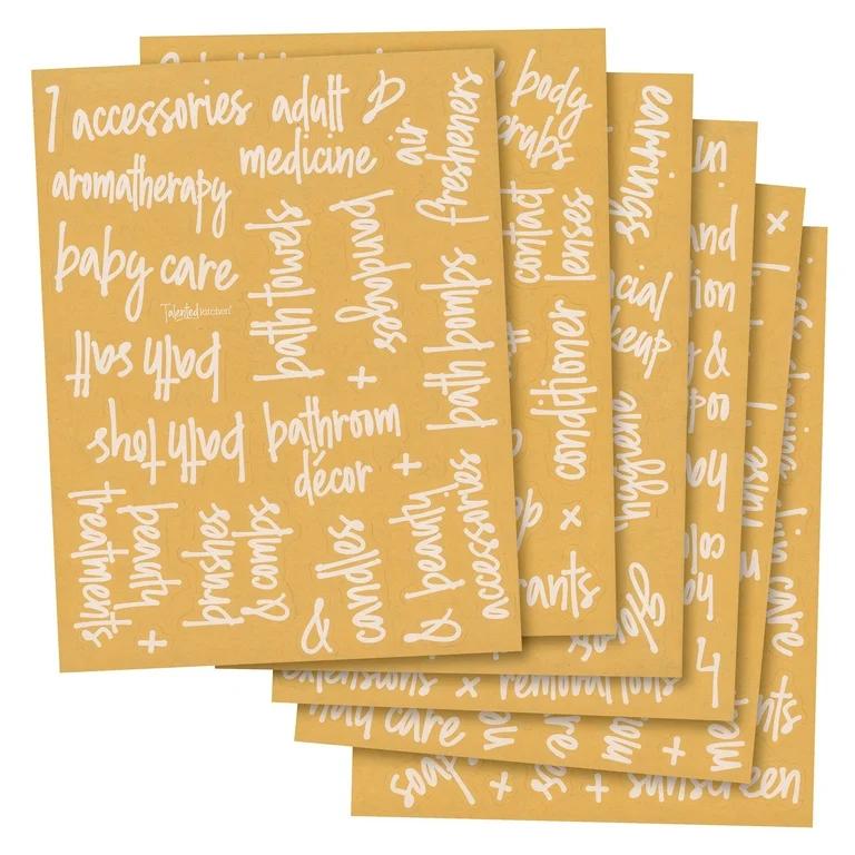 Talented Kitchen  Preprinted Bathroom Labels for Containers - White Script Stickers for Organizer Bins, Bath, Beauty Canisters, and Makeup Storage Organization (Water Resistant)