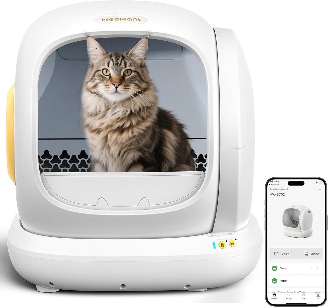 MeoWant Self Cleaning Cat Litter Box, Open-Top Automatic Litter Box with Safety Protection, App Control, Odor-Free Cat Litter Box for Multiple Cats